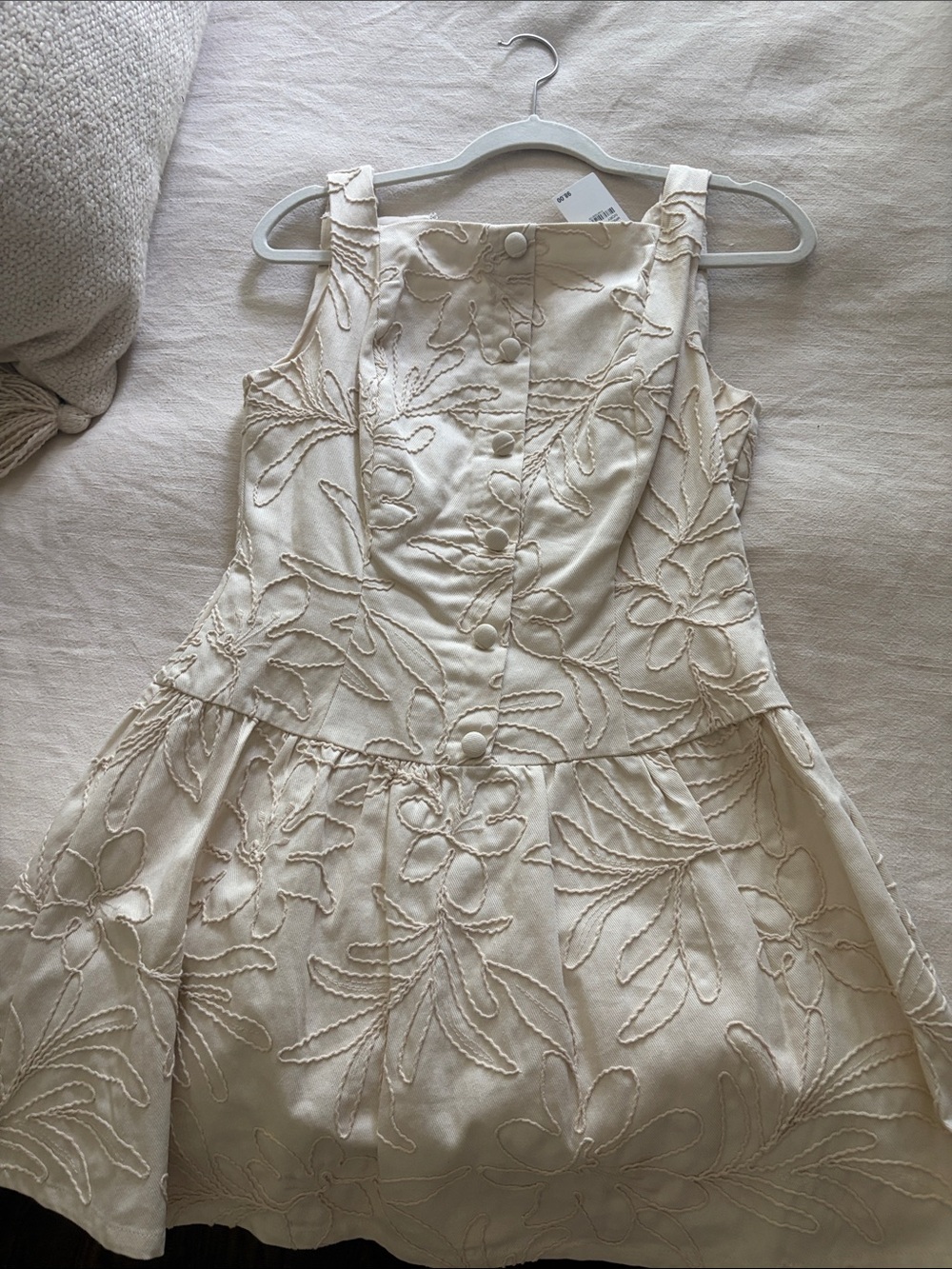 Moon River Cream Embroidered Floral Mini Dress